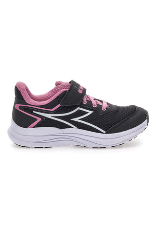 Diadora SNIPE 3 JR schwarze Sportschuhe mit rosa Details und Klettverschluss