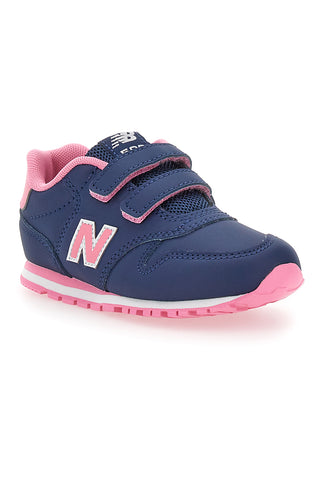 Sneakers blu con dettagli rosa e velcro New Balance 500