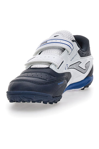 Scarpe da calcetto blu e bianche con doppio strappo Joma Cancha JR 2503