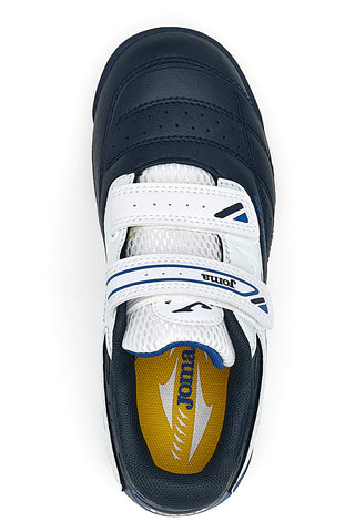 Scarpe da calcetto blu e bianche con doppio strappo Joma Cancha JR 2503