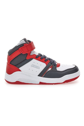 Joma J Platea Mid Jr 2406 High-Top-Basketball-Sneakers für Kinder, Weiß/Rot