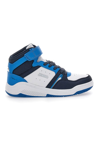 Joma Platea Mid Jr – weiße und blaue Mid-Cut-Sneaker mit Klettverschluss