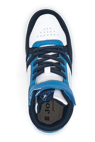 Joma Platea Mid Jr – weiße und blaue Mid-Cut-Sneaker mit Klettverschluss