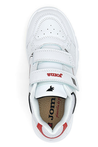 Joma W.School JR 2506 weiße Sneakers mit roten Details und Doppelriemen