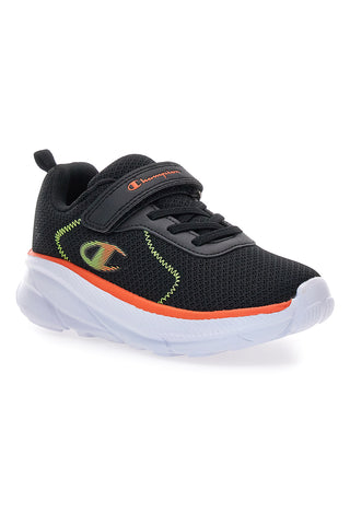 Schwarze Mesh-Sneaker mit dicker Sohle und orangefarbenen Details Champion HRO JB PS Low Cut