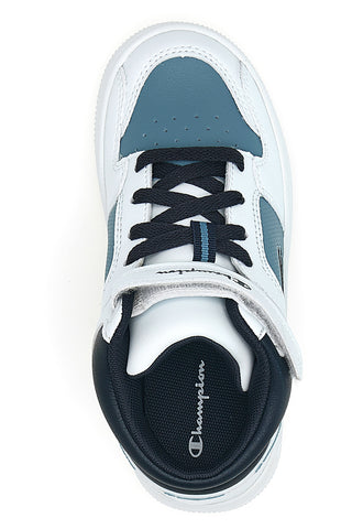 Champion RD18 2 MID B PS Weiße und blaue Mid-Top-Sneaker mit Klettverschluss