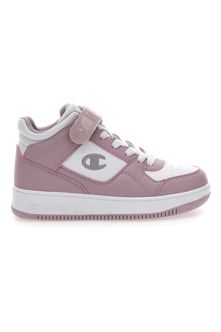 Champion – RD18 Mid G PS – Rosa-weiße, mittelhohe Sneakers mit Klettverschluss