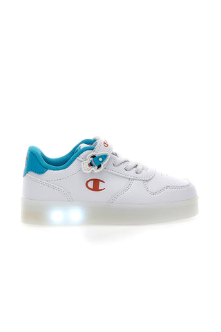 Sneakers bianche con dettagli azzurri e luci Champion GLW B TD