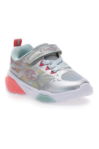 Silberne Sneakers mit mehrfarbigen Lichtern und Klettverschluss Champion Wave Tri G TD