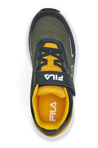 Grüne Sneaker mit gelben Details und Fila FFK0076-Riemen