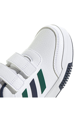 Adidas Tensaur Sport 2.0 CF K weiße Sneakers mit blauen und grünen Details und Klettverschluss