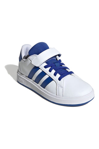 Sneakers bianche con dettagli blu e chiusura mista Adidas Grand Court 2 EL C