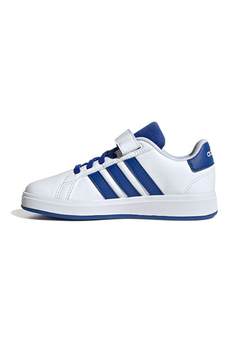 Sneakers bianche con dettagli blu e chiusura mista Adidas Grand Court 2 EL C