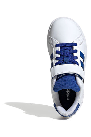Sneakers bianche con dettagli blu e chiusura mista Adidas Grand Court 2 EL C