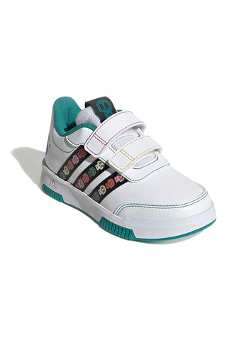 Weiße Adidas Tensaur Coco CF K Sneakers mit bunten Details und Klettverschluss