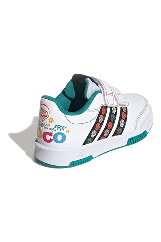 Weiße Adidas Tensaur Coco CF K Sneakers mit bunten Details und Klettverschluss