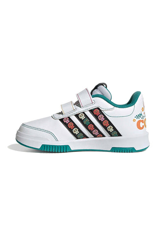 Weiße Adidas Tensaur Coco CF K Sneakers mit bunten Details und Klettverschluss