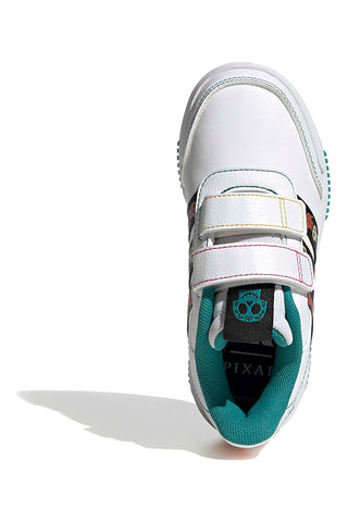 Weiße Adidas Tensaur Coco CF K Sneakers mit bunten Details und Klettverschluss