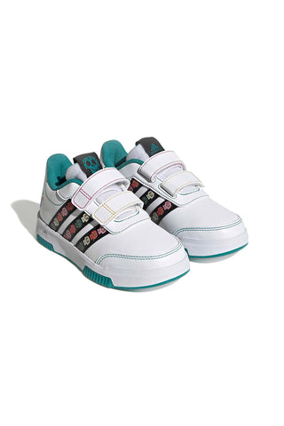 Weiße Adidas Tensaur Coco CF K Sneakers mit bunten Details und Klettverschluss