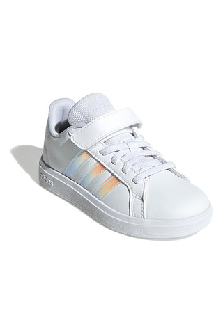 Adidas Grand Court 2.0 EL C – Weiße Sneakers mit schillernden Streifen und Klettverschluss