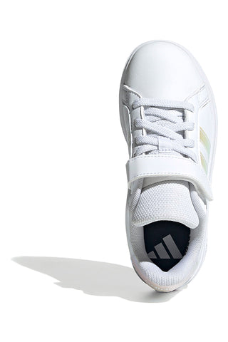 Adidas Grand Court 2.0 EL C – Weiße Sneakers mit schillernden Streifen und Klettverschluss