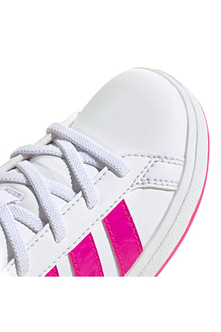 Adidas Grand Court Mid K – Weiße, mittelhohe Sneakers mit fuchsiafarbenen Streifen