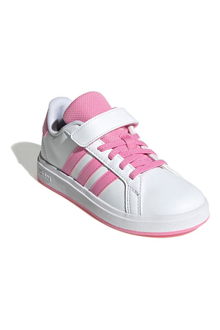 Adidas Grand Court 2 EL C weiße Sneakers mit rosa Streifen und Klettverschluss