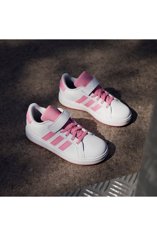 Adidas Grand Court 2 EL C weiße Sneakers mit rosa Streifen und Klettverschluss