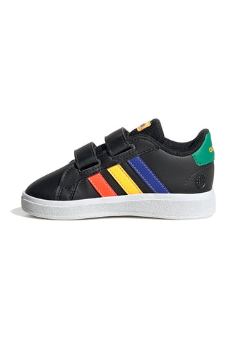 Adidas Grand Court 2 CF I schwarze Schuhe mit mehrfarbigen Details und Klettverschluss