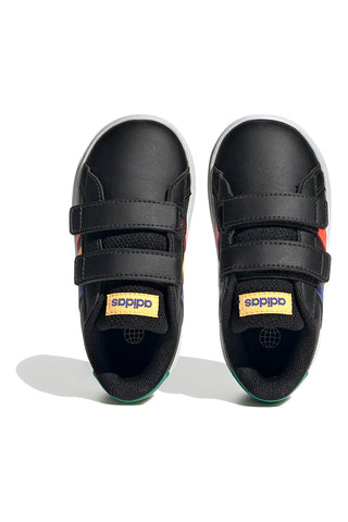 Adidas Grand Court 2 CF I schwarze Schuhe mit mehrfarbigen Details und Klettverschluss