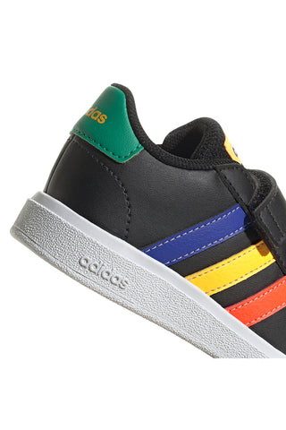 Adidas Grand Court 2 CF I schwarze Schuhe mit mehrfarbigen Details und Klettverschluss
