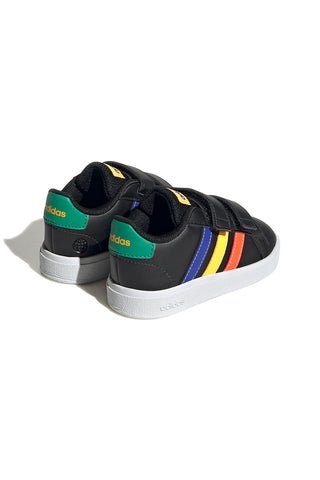 Adidas Grand Court 2 CF I schwarze Schuhe mit mehrfarbigen Details und Klettverschluss