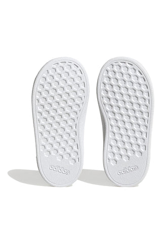 Adidas Grand Court 2 CF I weiße Schuhe mit blauen Streifen und Klettverschluss