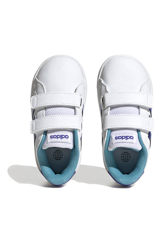 Scarpe bianche con strisce blu e chiusura a strappo Adidas Grand Court 2 CF I