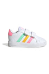 Scarpe bianche con dettagli multicolor e chiusura a strappo Adidas Grand Court 2 CF I