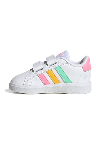 Scarpe bianche con dettagli multicolor e chiusura a strappo Adidas Grand Court 2 CF I