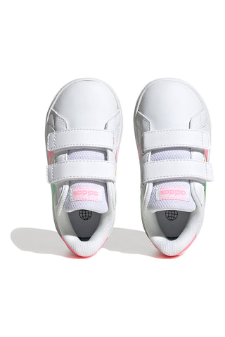 Scarpe bianche con dettagli multicolor e chiusura a strappo Adidas Grand Court 2 CF I