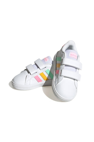 Scarpe bianche con dettagli multicolor e chiusura a strappo Adidas Grand Court 2 CF I