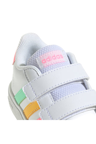Scarpe bianche con dettagli multicolor e chiusura a strappo Adidas Grand Court 2 CF I