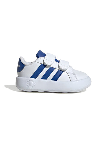 Adidas Grand Court 2.0 CF I Weiße Schuhe mit blauen Details und Cloudfoam-Sohle