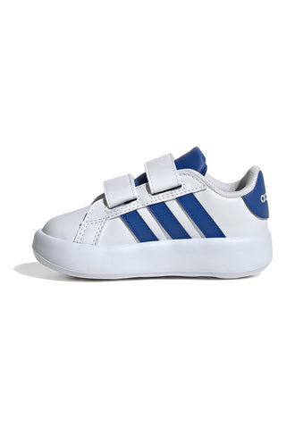 Adidas Grand Court 2.0 CF I Weiße Schuhe mit blauen Details und Cloudfoam-Sohle