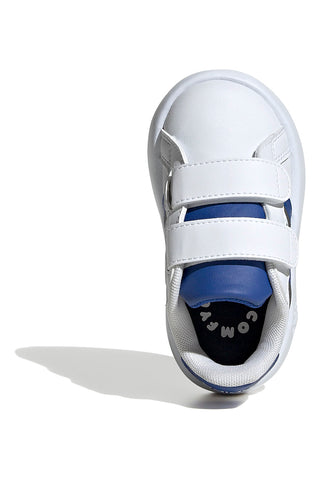 Adidas Grand Court 2.0 CF I Weiße Schuhe mit blauen Details und Cloudfoam-Sohle