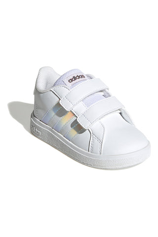 Adidas Grand Court 2 CF I weiße Sneakers mit schillernden Details und Doppelriemen