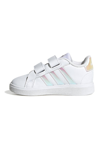 Sneakers bianche con dettagli iridescenti e doppio strappo Adidas Grand Court 2 CF I