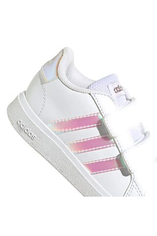 Sneakers bianche con dettagli iridescenti e doppio strappo Adidas Grand Court 2 CF I
