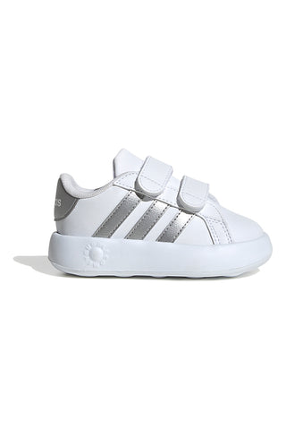 Scarpe bianche con strisce argento e suola Bubble memory Adidas Grand Court 2 CF I