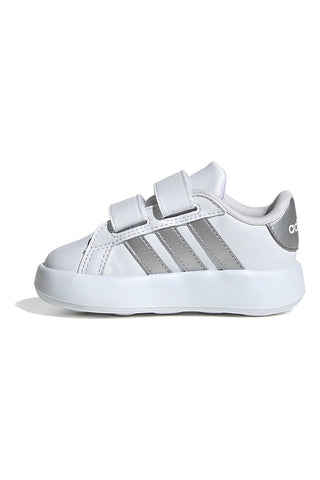Scarpe bianche con strisce argento e suola Bubble memory Adidas Grand Court 2 CF I