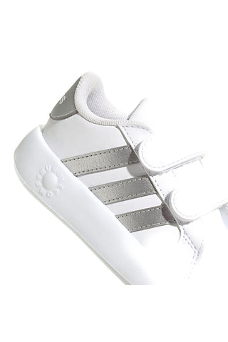 Scarpe bianche con strisce argento e suola Bubble memory Adidas Grand Court 2 CF I