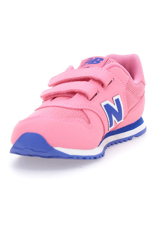 Sneaker rosa con doppio strappo e logo blu New Balance 500