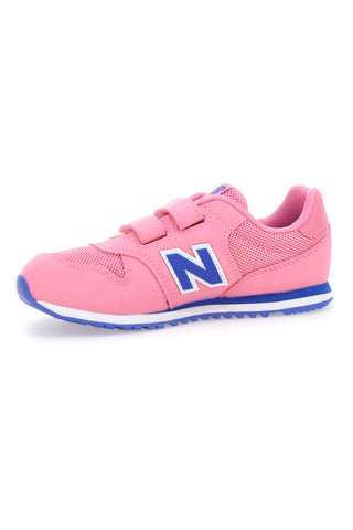 Sneaker rosa con doppio strappo e logo blu New Balance 500